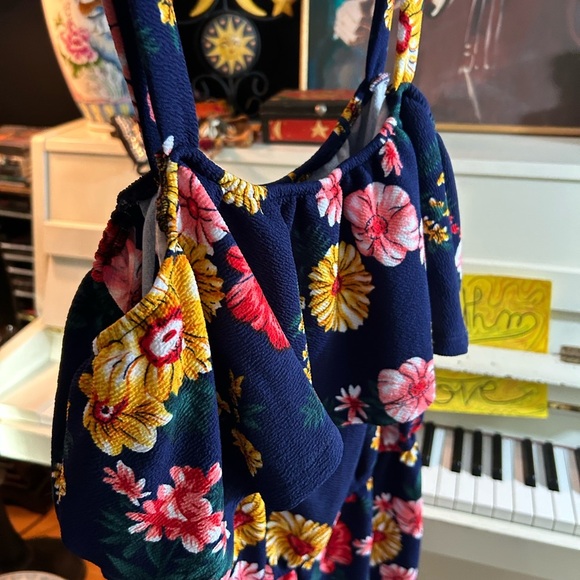 Floral Ruffle Jumpsuit in Navy Blue XL - Picture 10 of 16